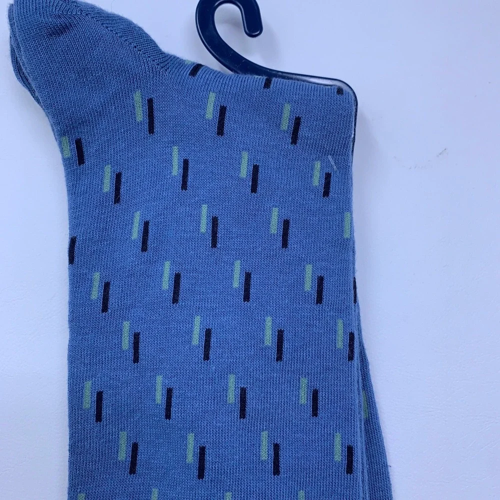 Cole Haan Mens 7-12 Blue Dash Pattern Combed Cotton Blend Dress Crew Socks NWT